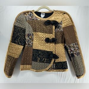 Jeanne Marc Collection Jacket Vtg 80s Size S Patchwork Quilted Art Gold Black‎